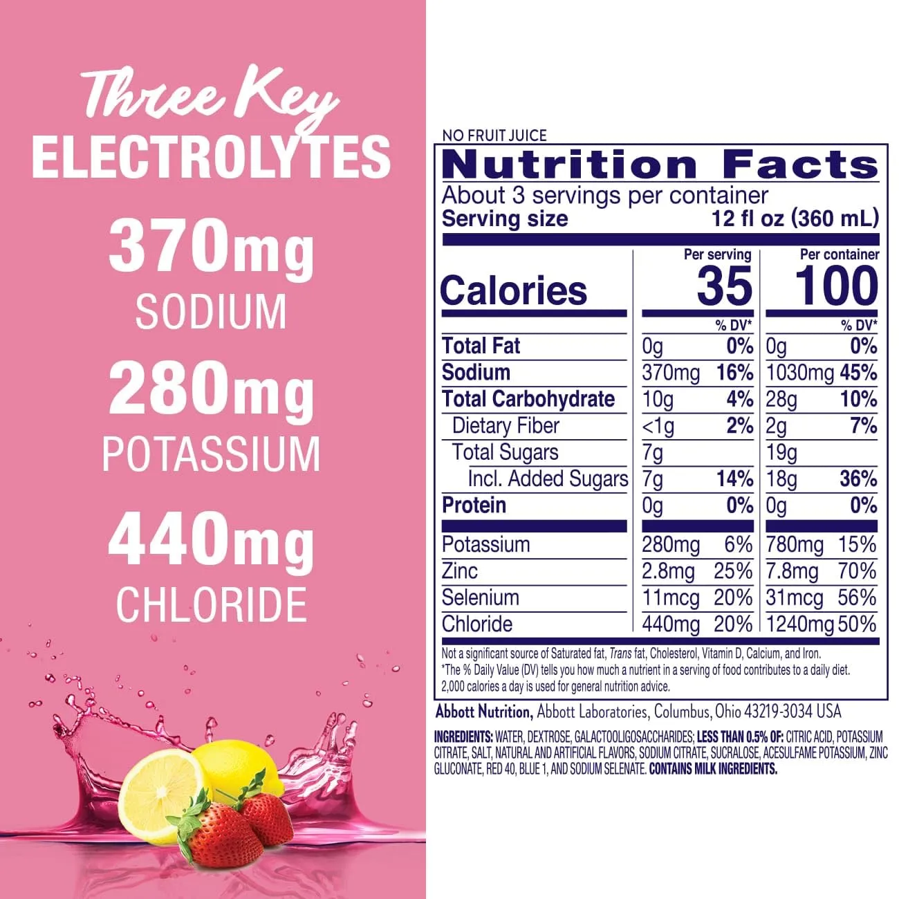 Pedialyte AdvancedCare Electrolyte Solution with PreActiv Prebiotics, Hydration Drink, Strawberry Lemonade, 1 Liter, 4 Count
