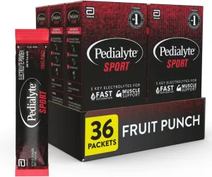 Pedialyte Sport Electrolyte Powder, Fast Hydration with 5 Key Electrolytes for Muscle Support Before, During, & After Exercise, Fruit Punch, 0.49 Oz Sachets 6 Count (Pack of 6)