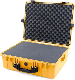 Pelican 1600 Case by ColorCase - Yellow - Large Size Waterproof Case with Pick & Pluck Foam Set & Convoluted Lid Foam - Black Handle & Latches