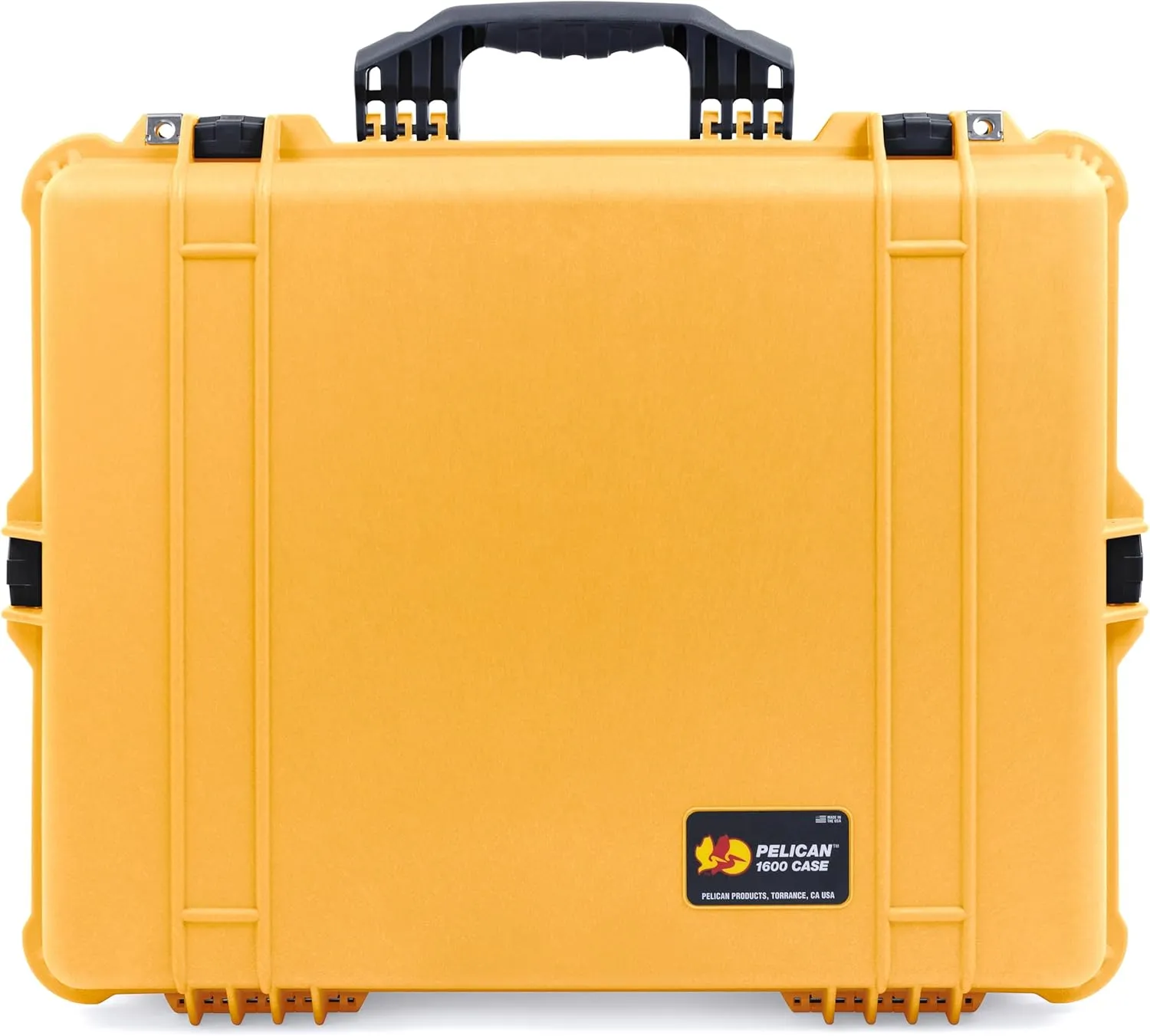 Pelican 1600 Case by ColorCase - Yellow - Large Size Waterproof Case with Pick & Pluck Foam Set & Convoluted Lid Foam - Black Handle & Latches