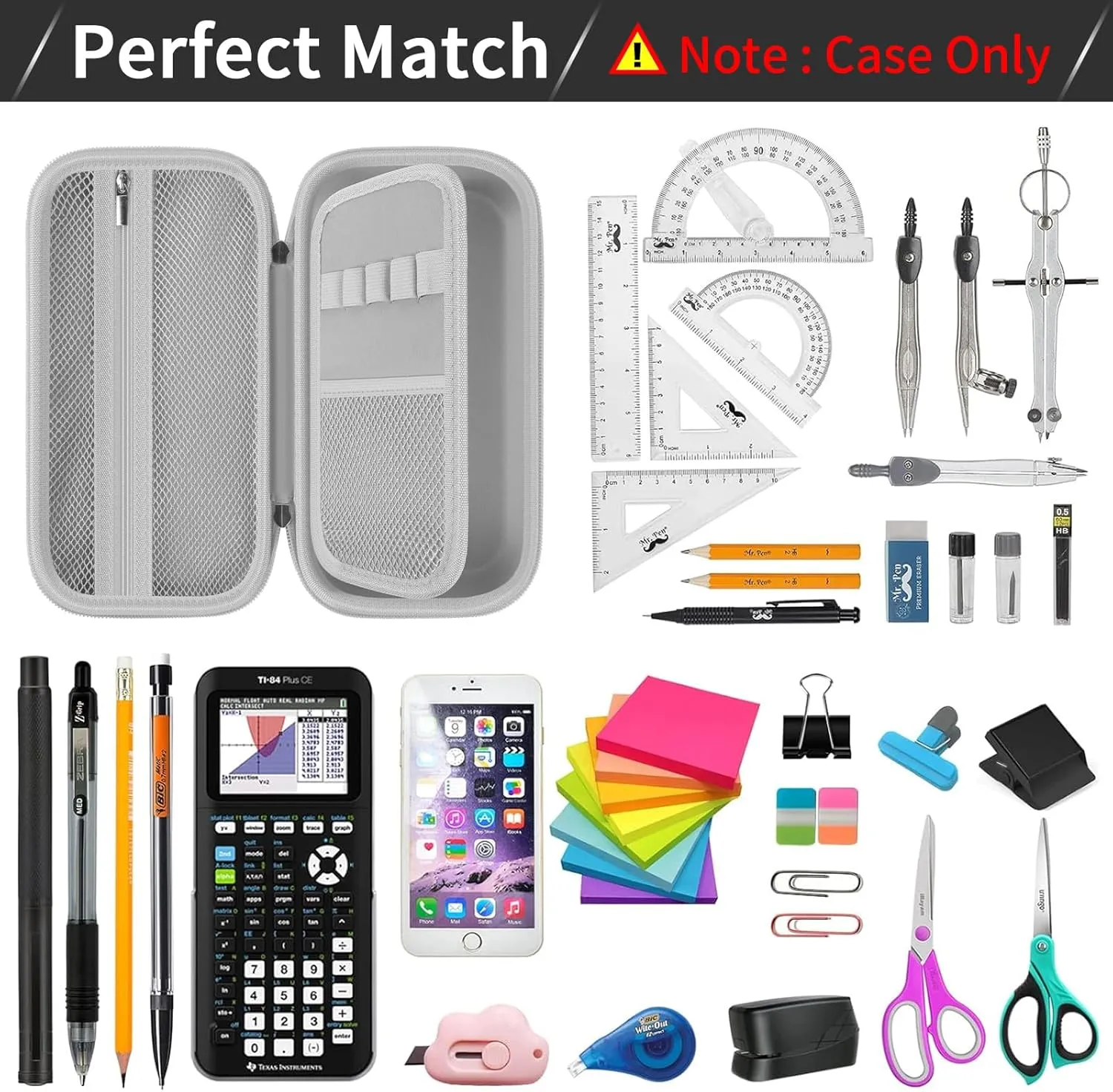 Pencil Case Pen Pouch Bag, Large Capacity Pencils Organizer Holder Office College Stationery Pen Marker Storage Supplies for adults, NOT INTENDED FOR USE BY CHILDREN 12 AND UNDER, Box Only (Grey)