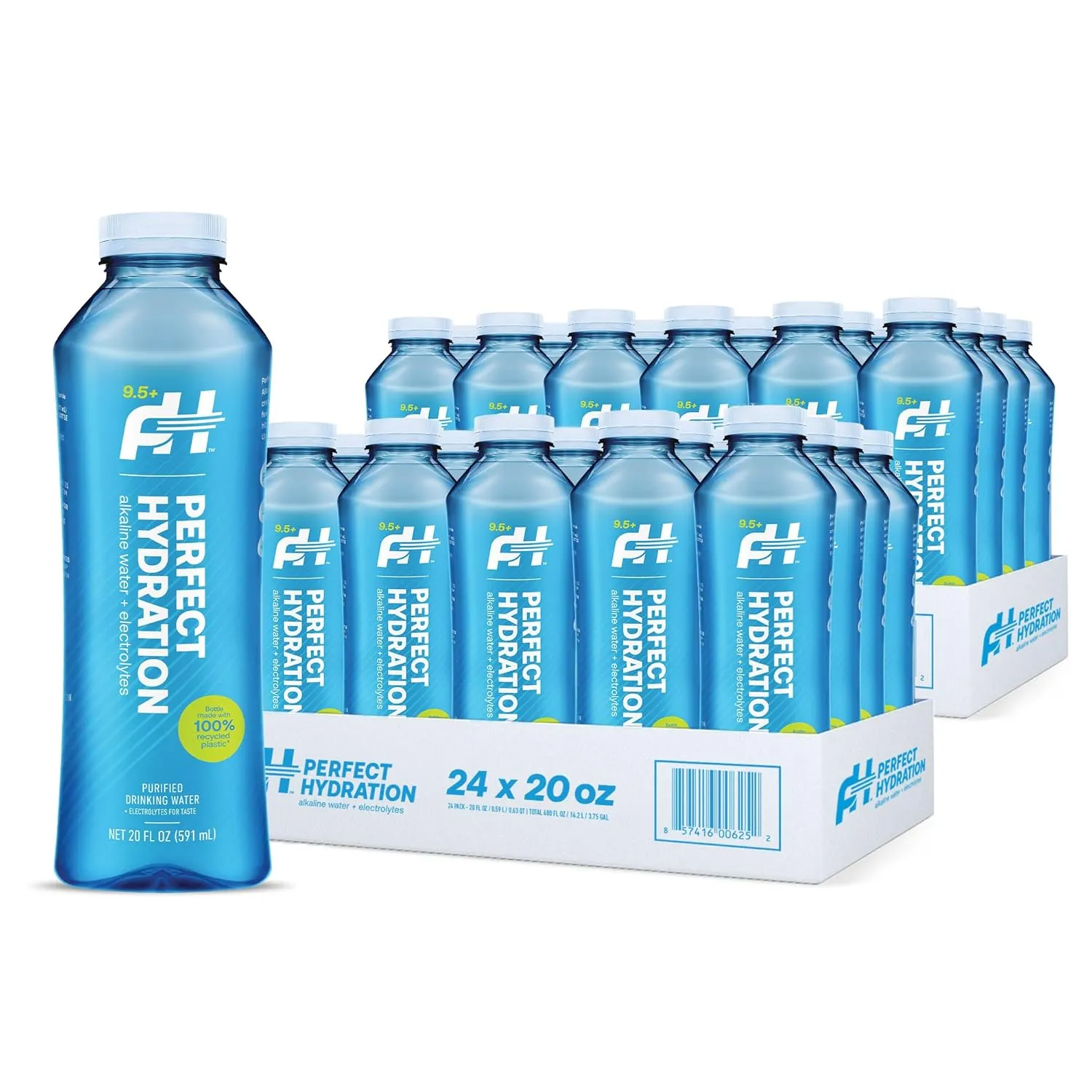Perfect Hydration 9.5  pH Alkaline Drinking Water, 20-Ounce Bottle, Case of 24, 2 Cases