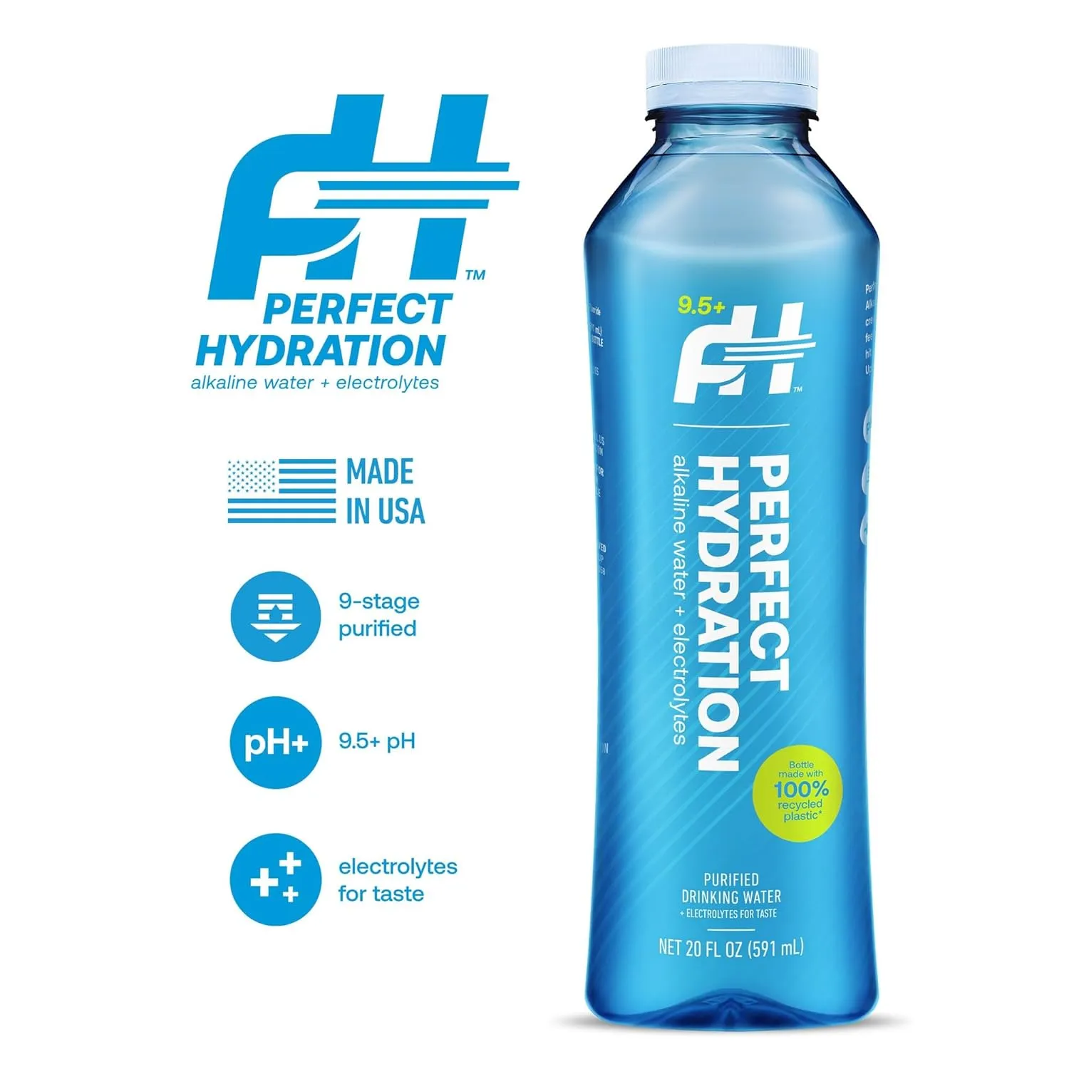 Perfect Hydration 9.5  pH Alkaline Drinking Water, 20-Ounce Bottle, Case of 24, 2 Cases