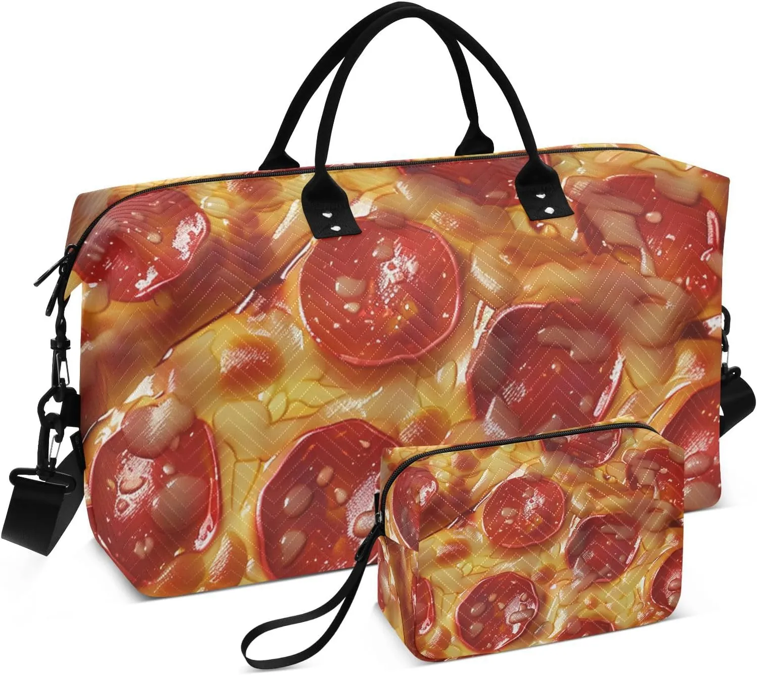 Personal Item Travel Bag Travel Weekender Gear Bag Workout Bag with Adjustable Strap for Sports Foldable Pizza Pie. Realistic.