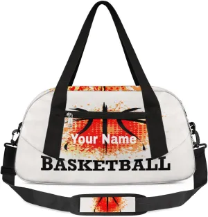 Personalized Basketball Abstract Sport Duffel Bag Custom Name Kids Gym Bags Carry On Travel Bag Weekender Overnight Bag for Boys Girls Teens