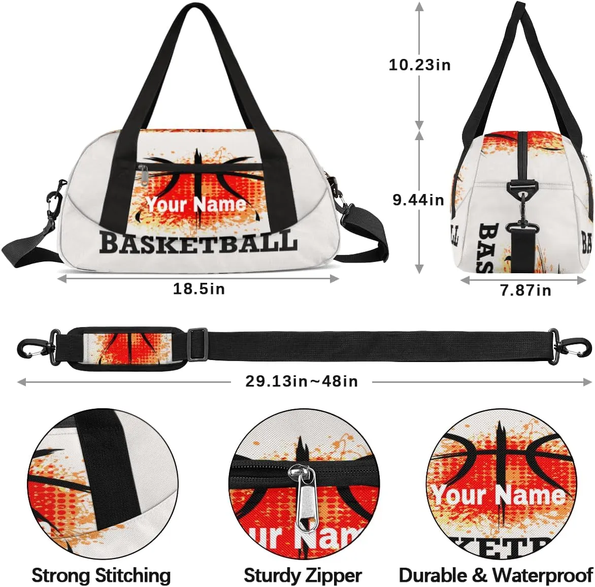 Personalized Basketball Abstract Sport Duffel Bag Custom Name Kids Gym Bags Carry On Travel Bag Weekender Overnight Bag for Boys Girls Teens