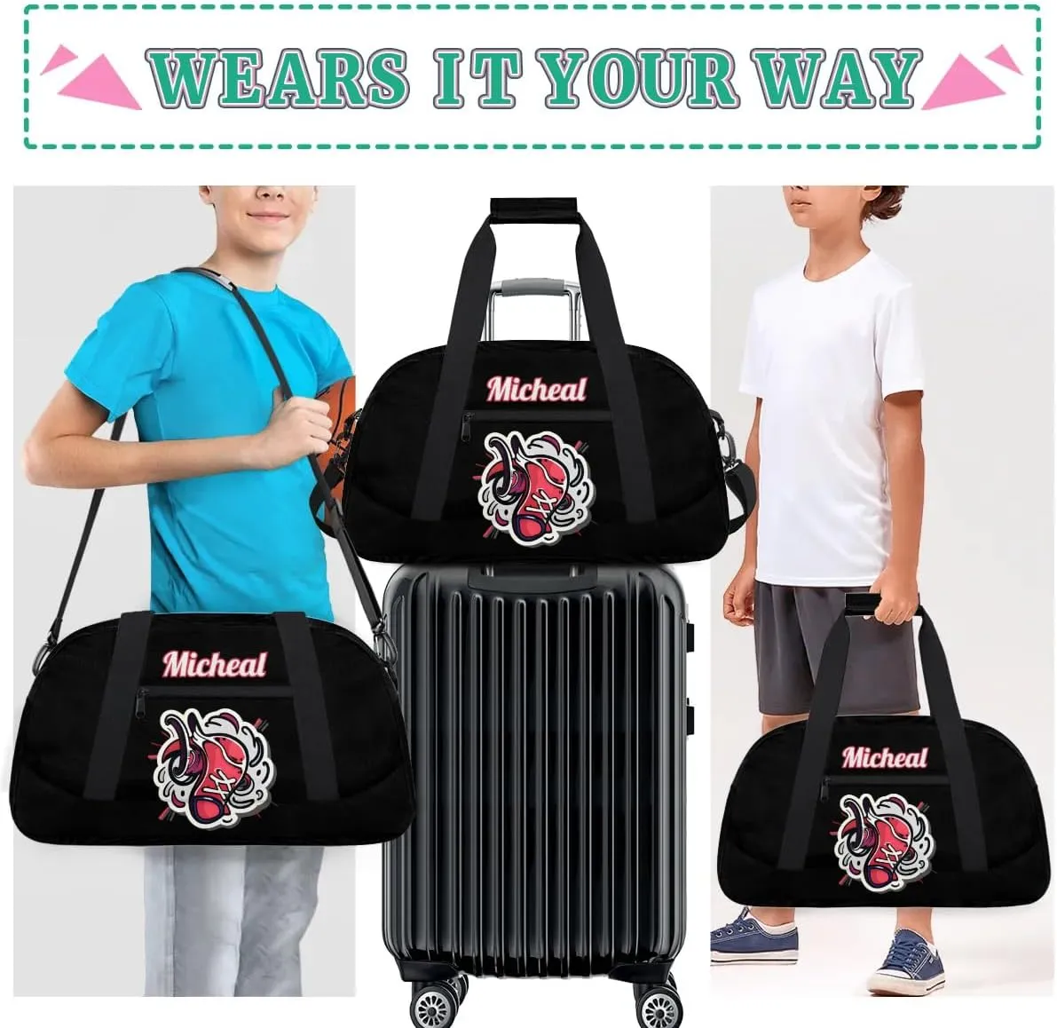 Personalized Basketball Duffel Bag for Boys, Custom Gym Bag Overnight Bags for Travel Weekender Practice
