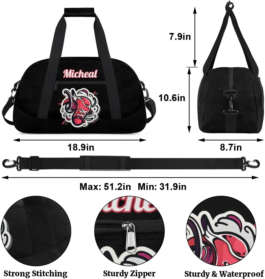 Personalized Basketball Duffel Bag for Boys, Custom Gym Bag Overnight Bags for Travel Weekender Practice