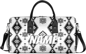 Personalized Bohemian Design Travel Duffel Bag with Name, Custom Gym Sport Bag Black White Carry On Weekend Overnight Duffel Bag for Men Women