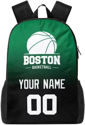 Personalized Boston Basketball Sports Backpack Custom City Fan Gift Shoulder Bag Add Name and Number Casual Bag
