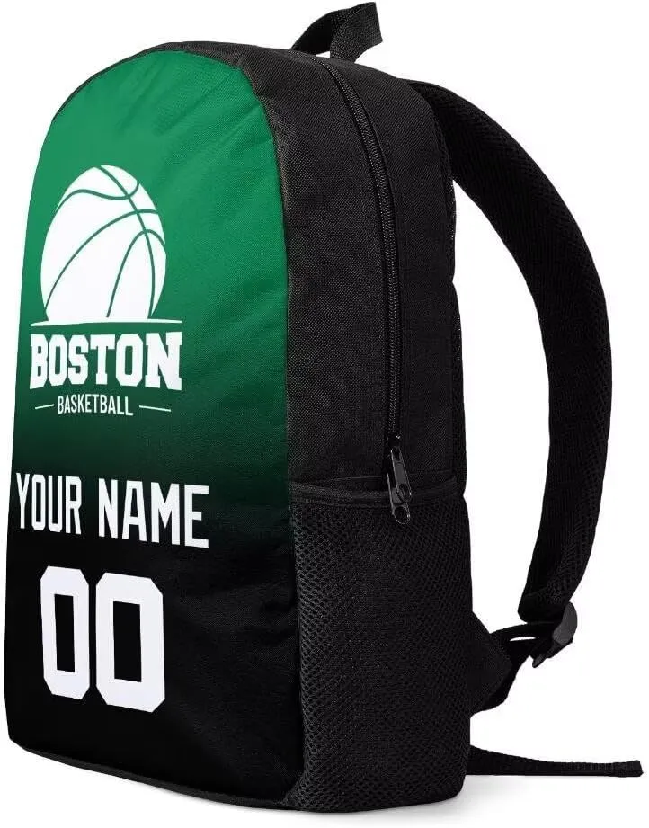 Personalized Boston Basketball Sports Backpack Custom City Fan Gift Shoulder Bag Add Name and Number Casual Bag