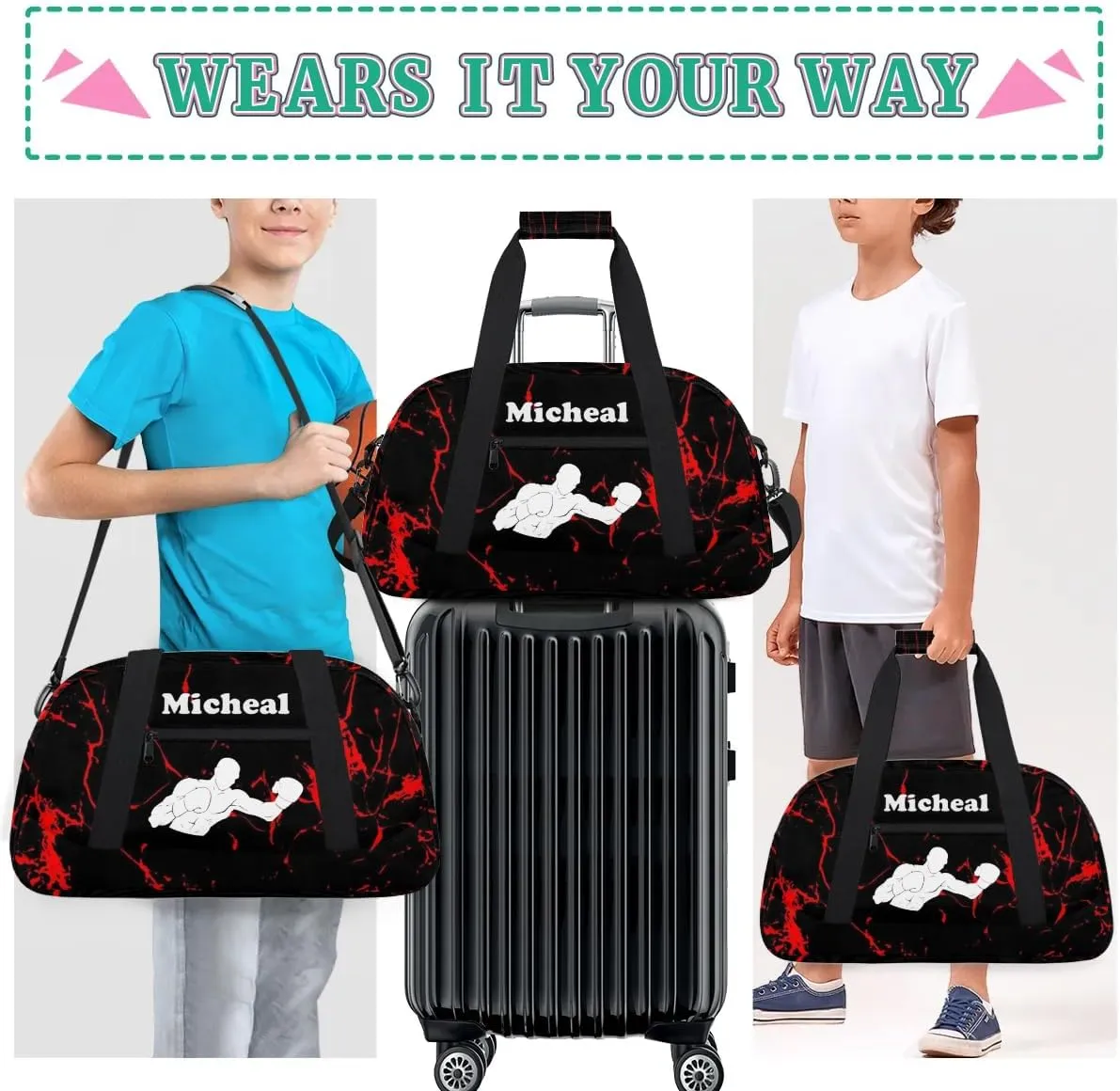 Personalized Boxing Duffel Bag for Boys, Custom Gym Bag Overnight Bags for Travel Weekender Practice