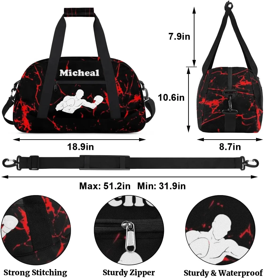 Personalized Boxing Duffel Bag for Boys, Custom Gym Bag Overnight Bags for Travel Weekender Practice