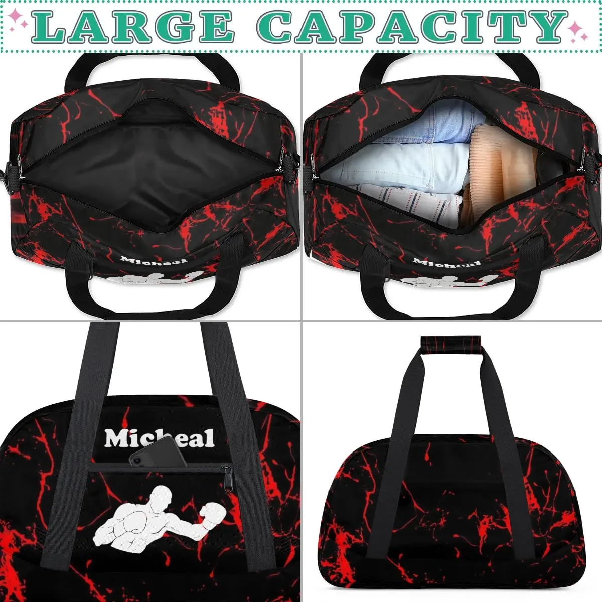 Personalized Boxing Duffel Bag for Boys, Custom Gym Bag Overnight Bags for Travel Weekender Practice