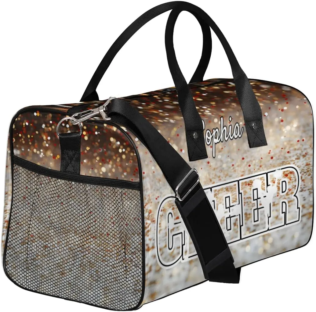 Personalized Cheer Bags for Cheerleaders, Custom Name Sport Duffel Bag Gym Bag Travel Duffle Bag Overnight Weekender Bag Glitters Colourful
