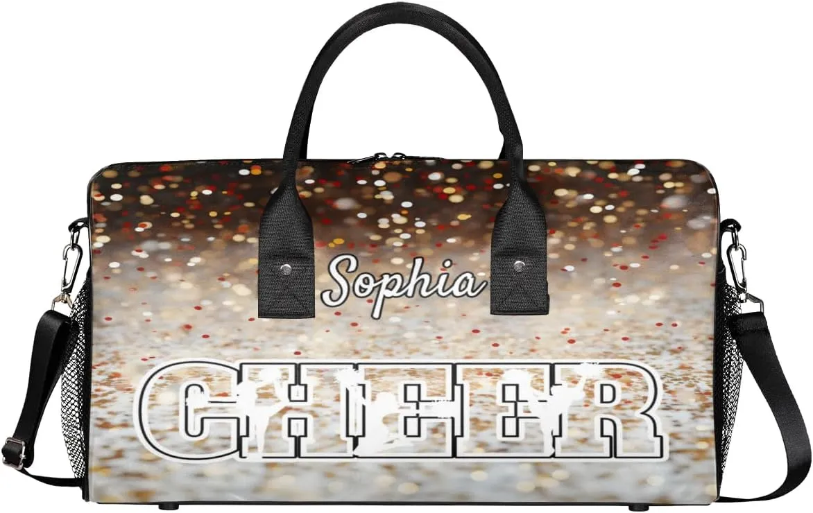 Personalized Cheer Bags for Cheerleaders, Custom Name Sport Duffel Bag Gym Bag Travel Duffle Bag Overnight Weekender Bag Glitters Colourful