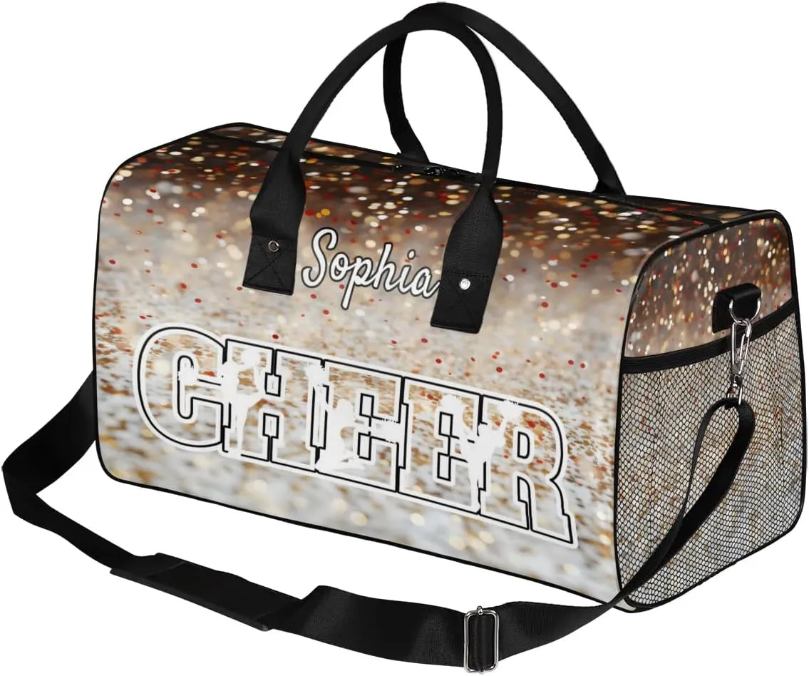 Personalized Cheer Bags for Cheerleaders, Custom Name Sport Duffel Bag Gym Bag Travel Duffle Bag Overnight Weekender Bag Glitters Colourful