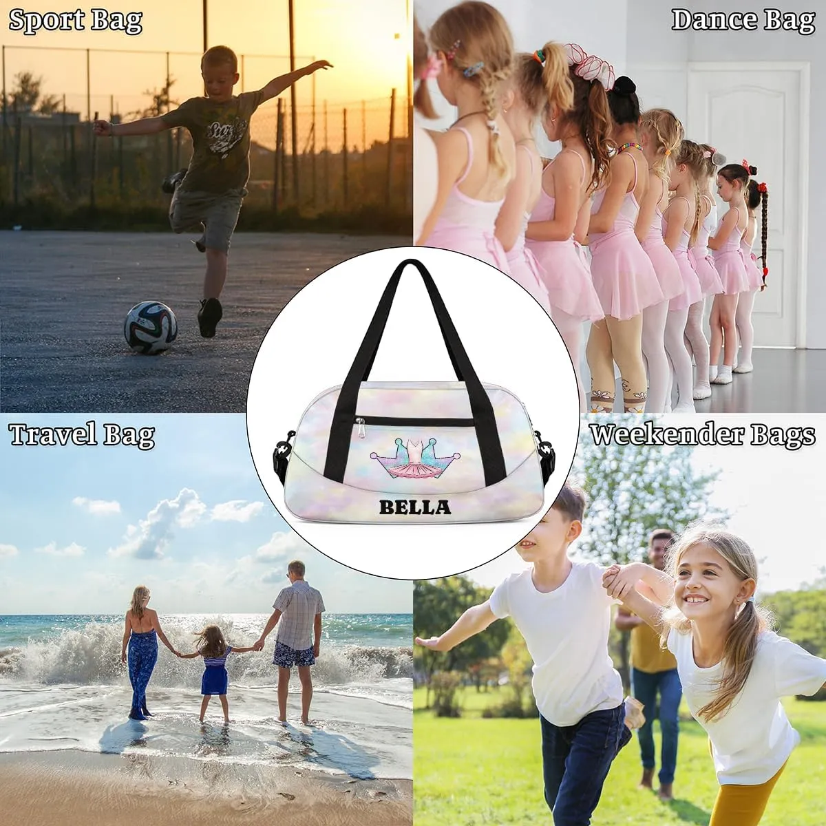 Personalized Dance Bag Gym Bag for Girl, Custom Sport Duffel Bag Weekender Bags Travel Duffel Bag Colorful Crown Ballet Dress