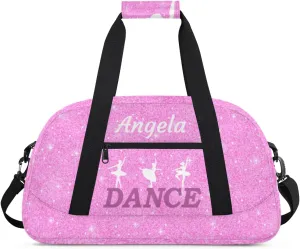 Personalized Dance Bag Kids Duffel Bag for Girls Pink Theme Small Sport Gym Bag Custom Overnight Weekender Bag Carry on Dance Bag for Traveling Gymnastic