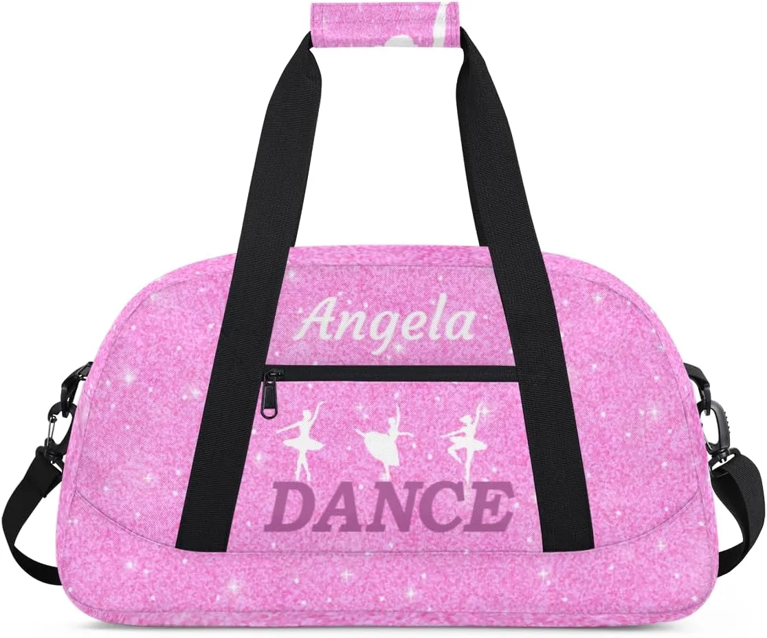 Personalized Dance Bag Kids Duffel Bag for Girls Pink Theme Small Sport Gym Bag Custom Overnight Weekender Bag Carry on Dance Bag for Traveling Gymnastic