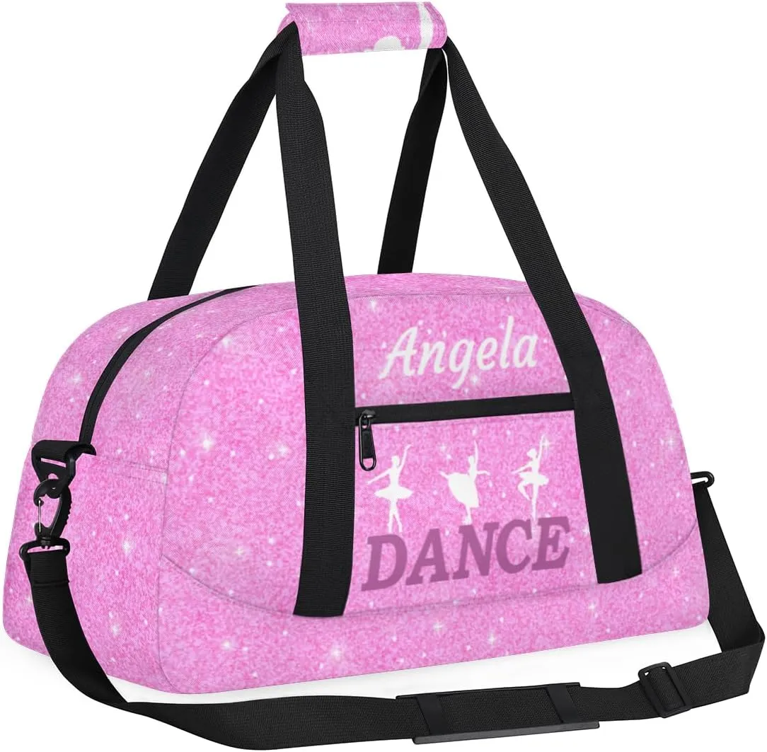 Personalized Dance Bag Kids Duffel Bag for Girls Pink Theme Small Sport Gym Bag Custom Overnight Weekender Bag Carry on Dance Bag for Traveling Gymnastic