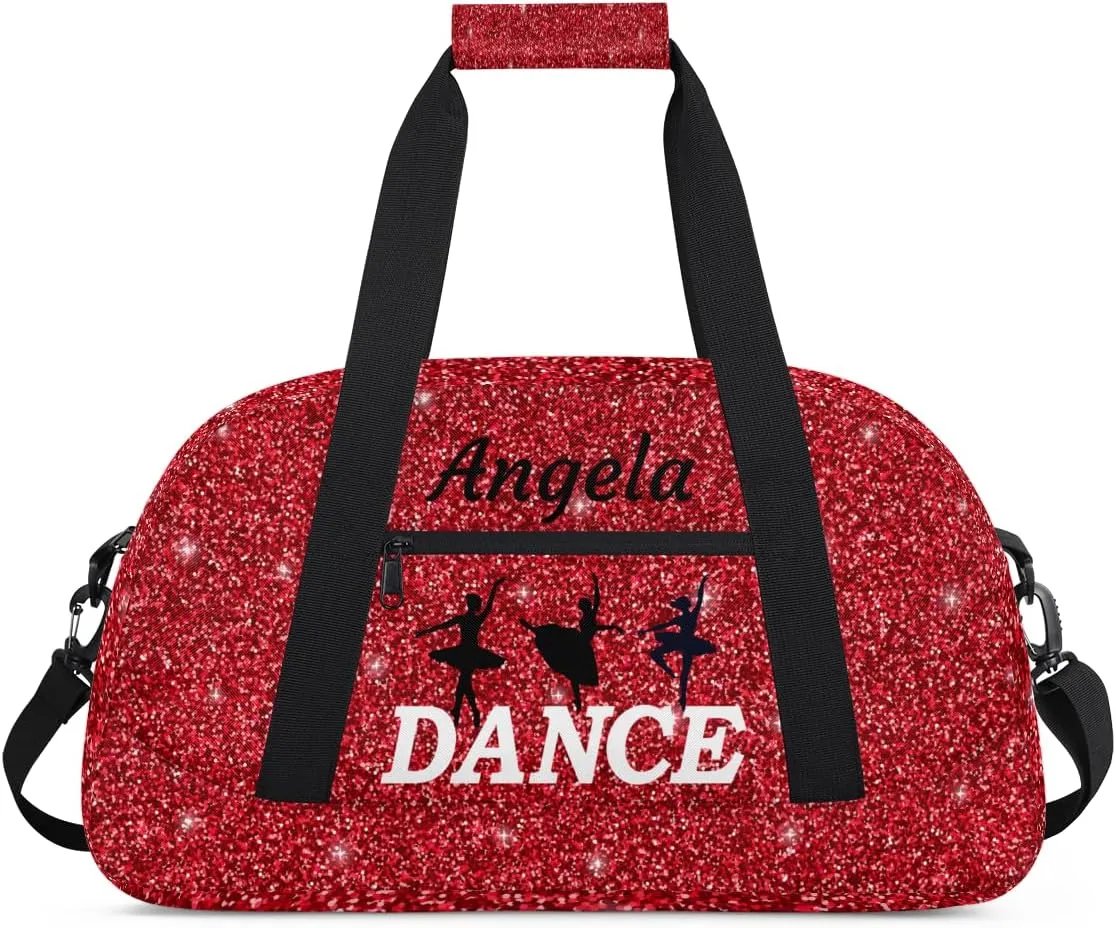 Personalized Dance Bag Kids Duffel Bag for Girls Red Theme Small Sport Gym Bag Custom Overnight Weekender Bag Carry on Dance Bag for Traveling Gymnastic