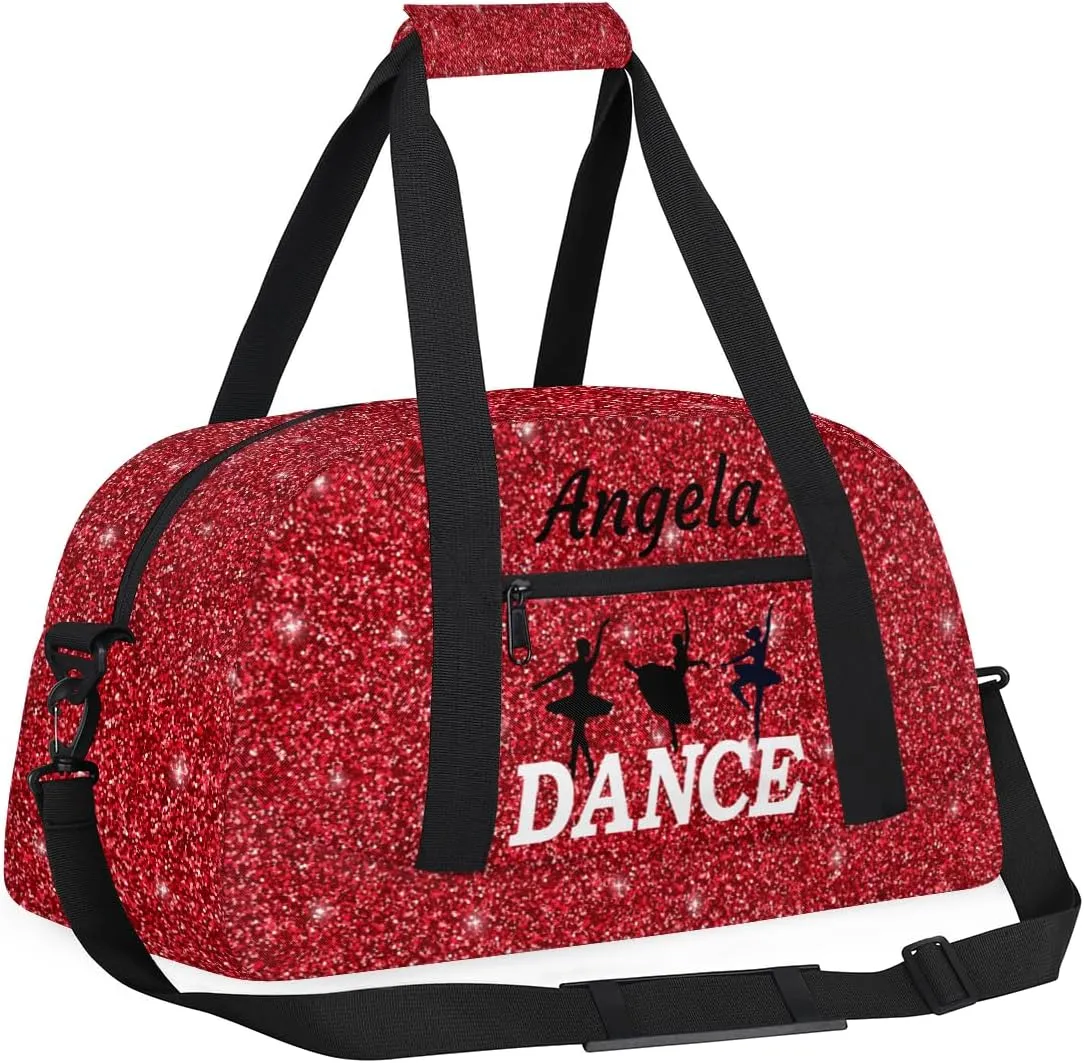 Personalized Dance Bag Kids Duffel Bag for Girls Red Theme Small Sport Gym Bag Custom Overnight Weekender Bag Carry on Dance Bag for Traveling Gymnastic