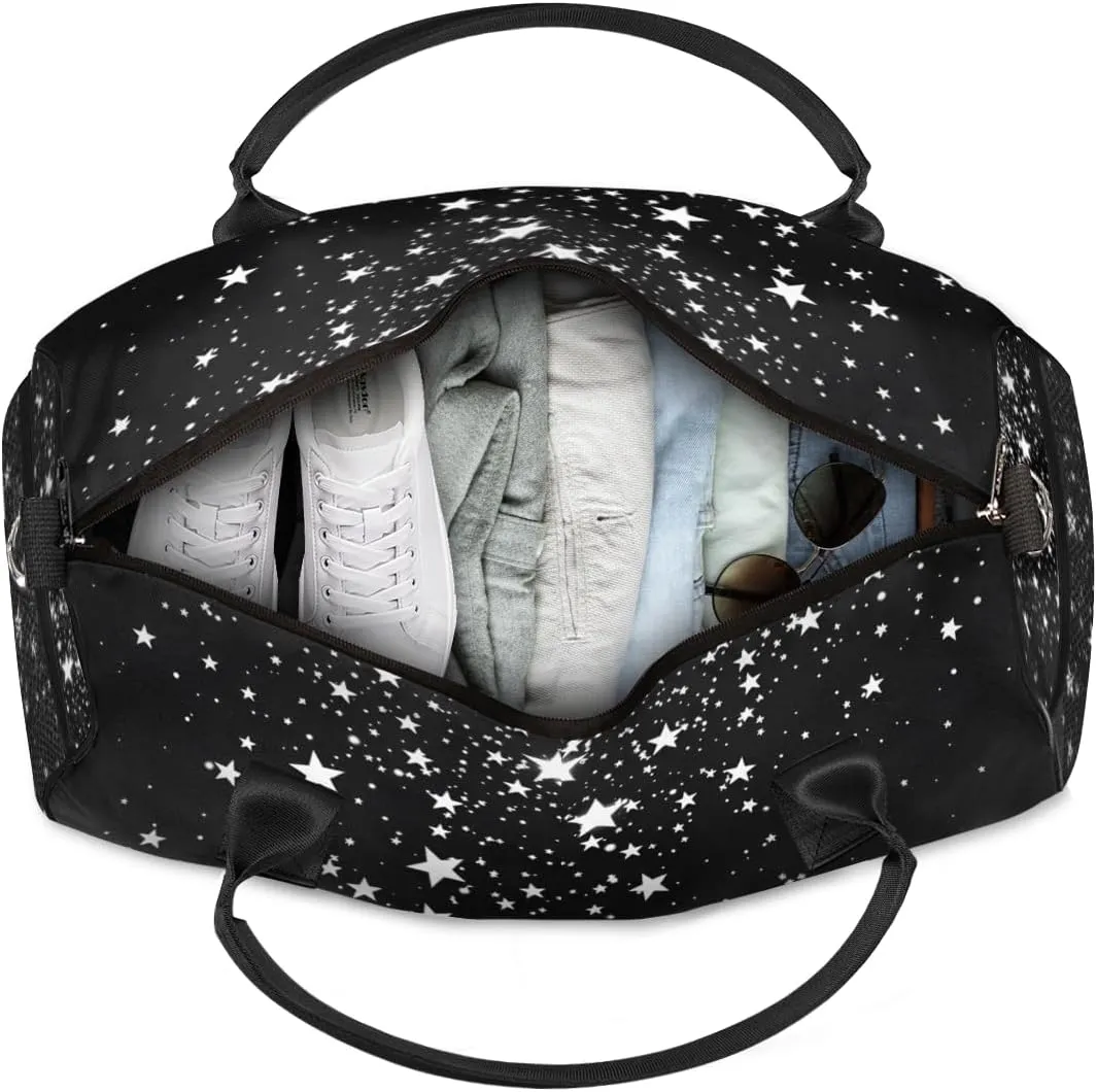 Personalized Galaxy Stars Travel Duffel Bag with Name, Custom Gym Sport Bag Starry Theme Carry On Weekend Overnight Duffel Bag for Men Women