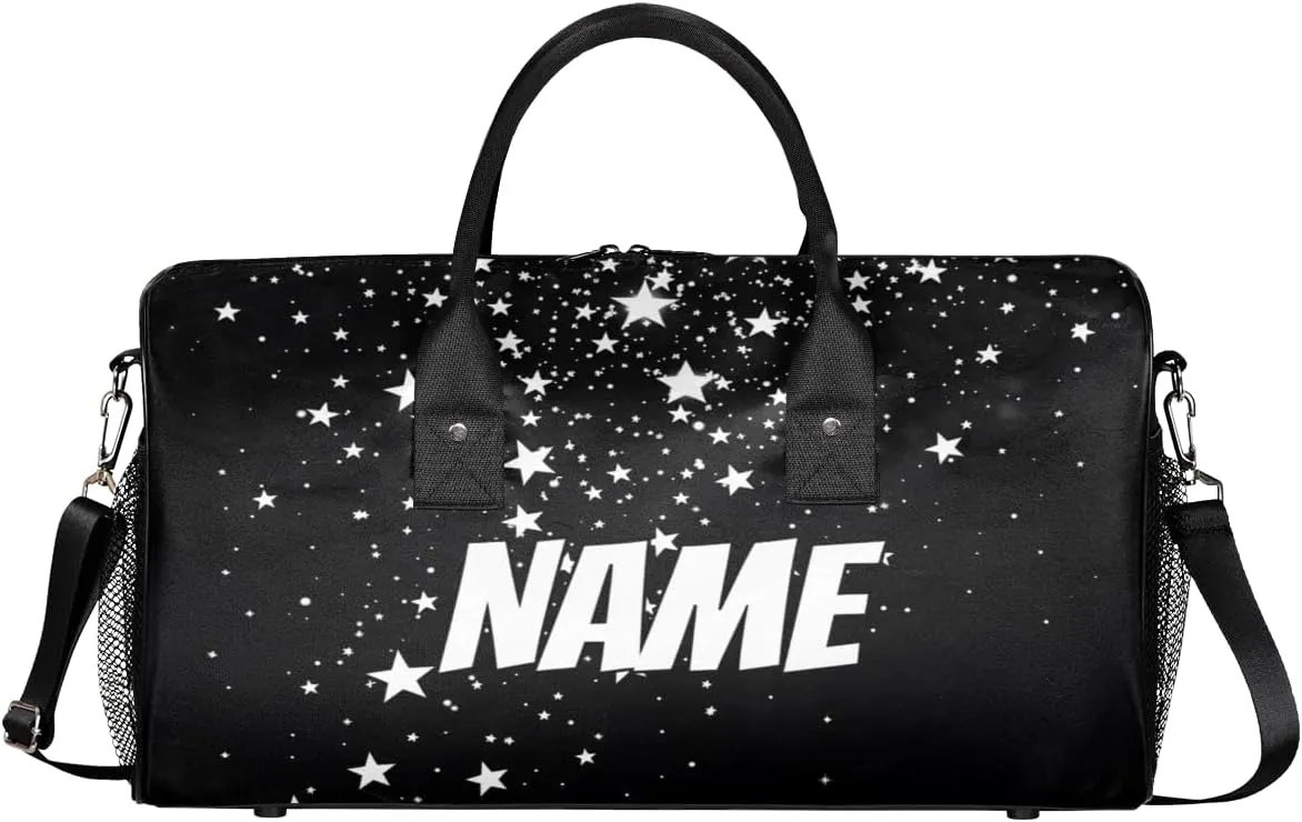 Personalized Galaxy Stars Travel Duffel Bag with Name, Custom Gym Sport Bag Starry Theme Carry On Weekend Overnight Duffel Bag for Men Women