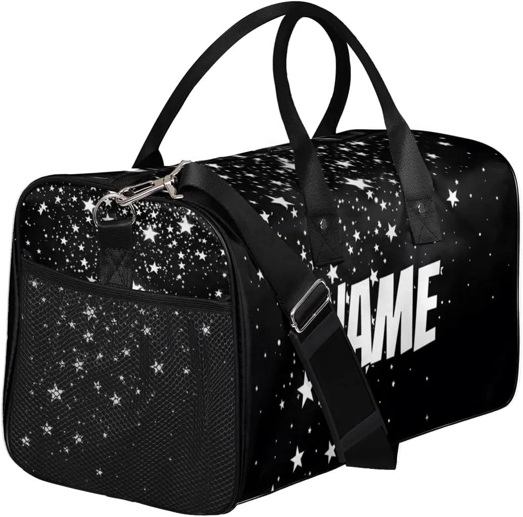 Personalized Galaxy Stars Travel Duffel Bag with Name, Custom Gym Sport Bag Starry Theme Carry On Weekend Overnight Duffel Bag for Men Women