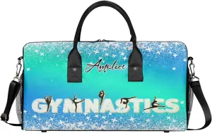 Personalized Gymnastics Bag Custom Sport Duffel Bag Large Gym Bag Gymnastics Gifts Overnight Weekender Travel Duffle Bag Blue Green Gradient
