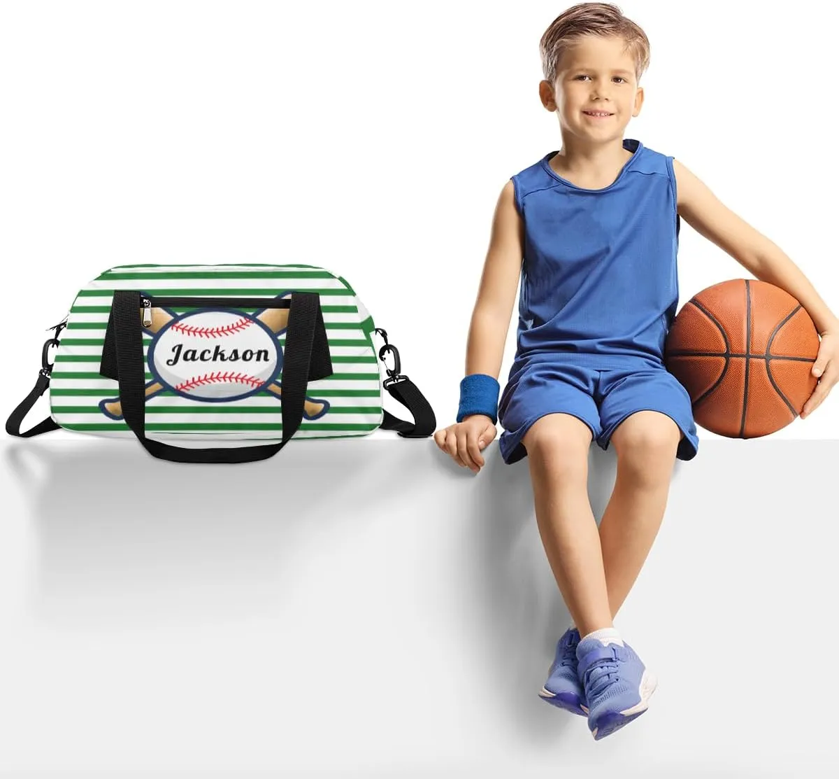 Personalized Kids Duffel Bag Sport Baseball,Customize Sport Gym Bag for Boys Girls,Weekender Overnight Tote Bag Carry On Duffel Bag,Custom Kids Gift,Green