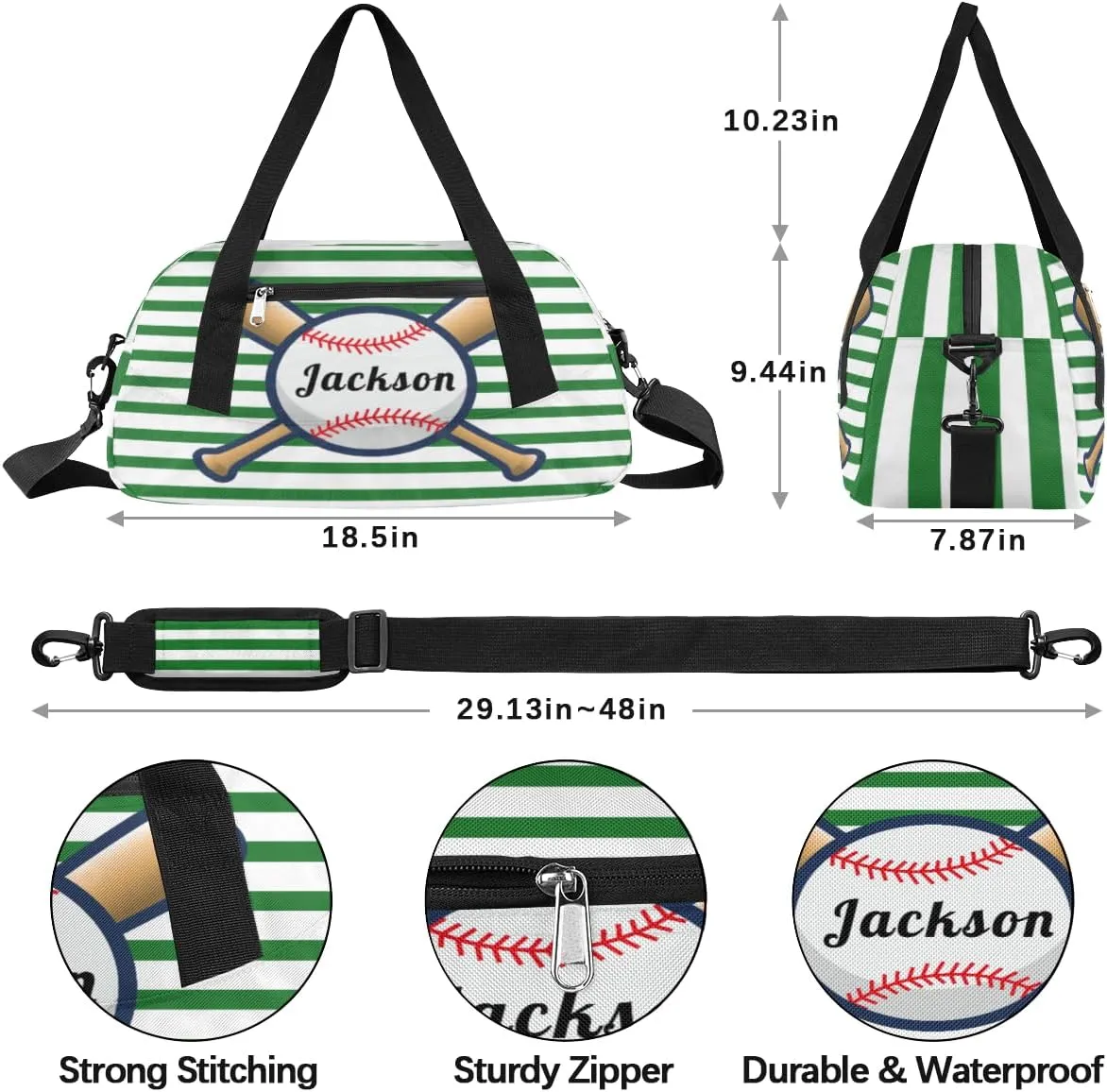 Personalized Kids Duffel Bag Sport Baseball,Customize Sport Gym Bag for Boys Girls,Weekender Overnight Tote Bag Carry On Duffel Bag,Custom Kids Gift,Green