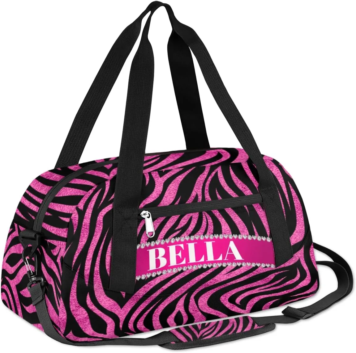 Personalized Kids Gym Bag, Custom Sport Duffel Bag, Dance Bag Weekender Bags Travel Duffel Bag for Boy & Girl Zebra Hot Pink