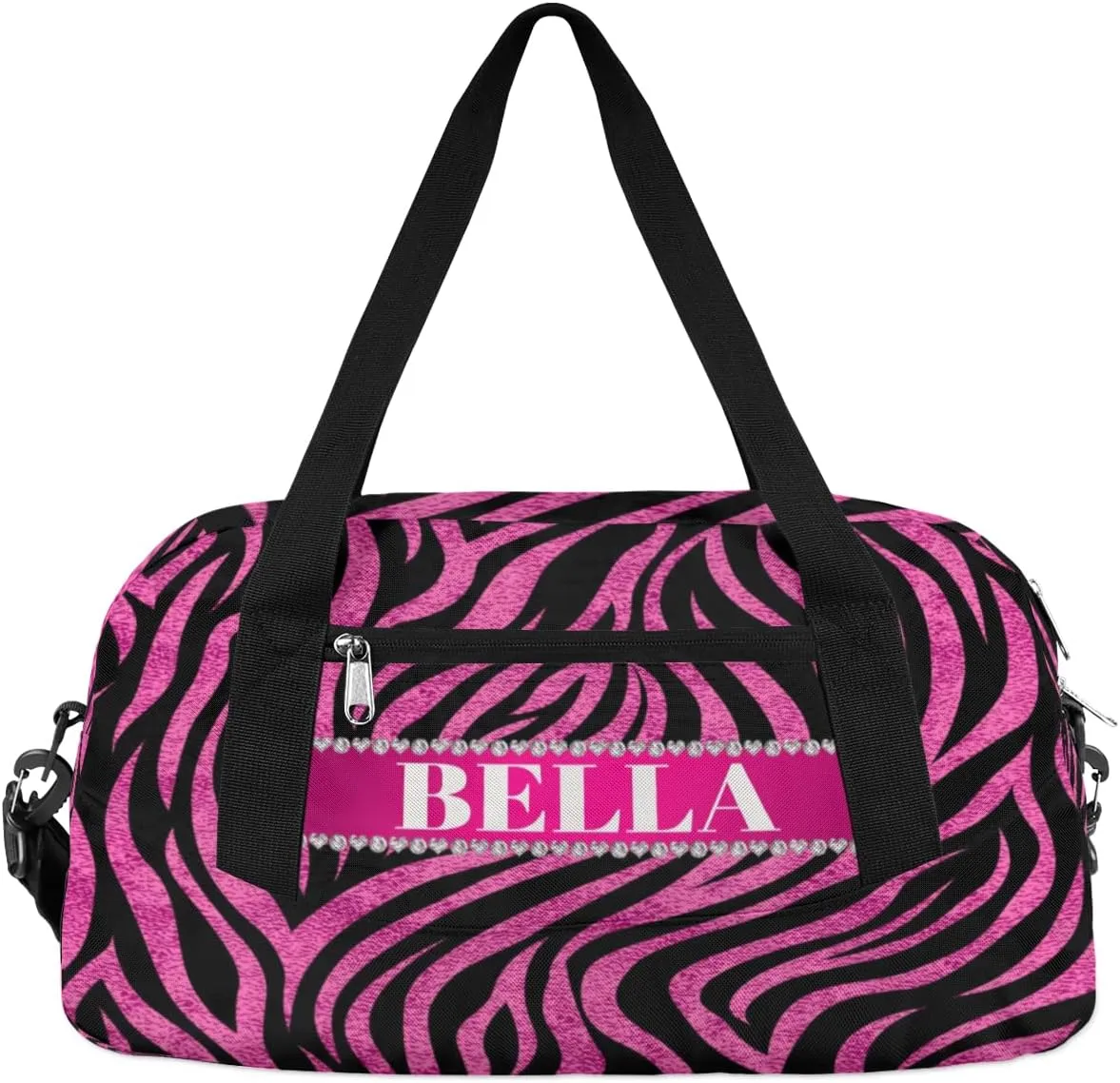 Personalized Kids Gym Bag, Custom Sport Duffel Bag, Dance Bag Weekender Bags Travel Duffel Bag for Boy & Girl Zebra Hot Pink