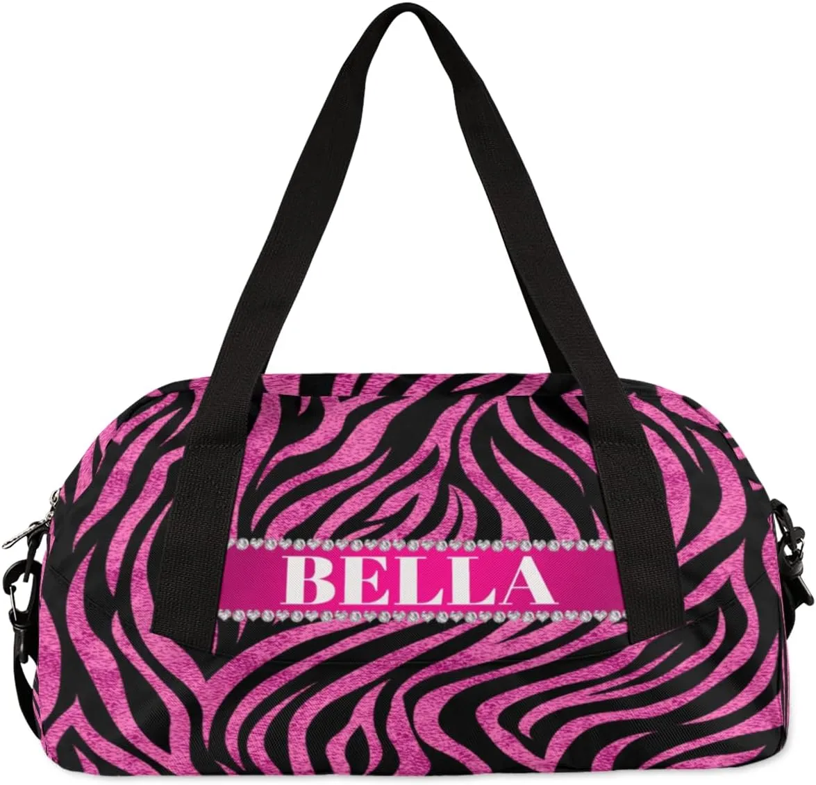 Personalized Kids Gym Bag, Custom Sport Duffel Bag, Dance Bag Weekender Bags Travel Duffel Bag for Boy & Girl Zebra Hot Pink