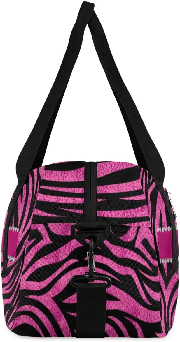Personalized Kids Gym Bag, Custom Sport Duffel Bag, Dance Bag Weekender Bags Travel Duffel Bag for Boy & Girl Zebra Hot Pink