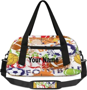 Personalized Kids Sport Duffel Bag Custom Name Weekender Overnight Bags for Boys Girls Teens Ball Sport Graffiti Gym Bag Carry On Workout Travel Bag