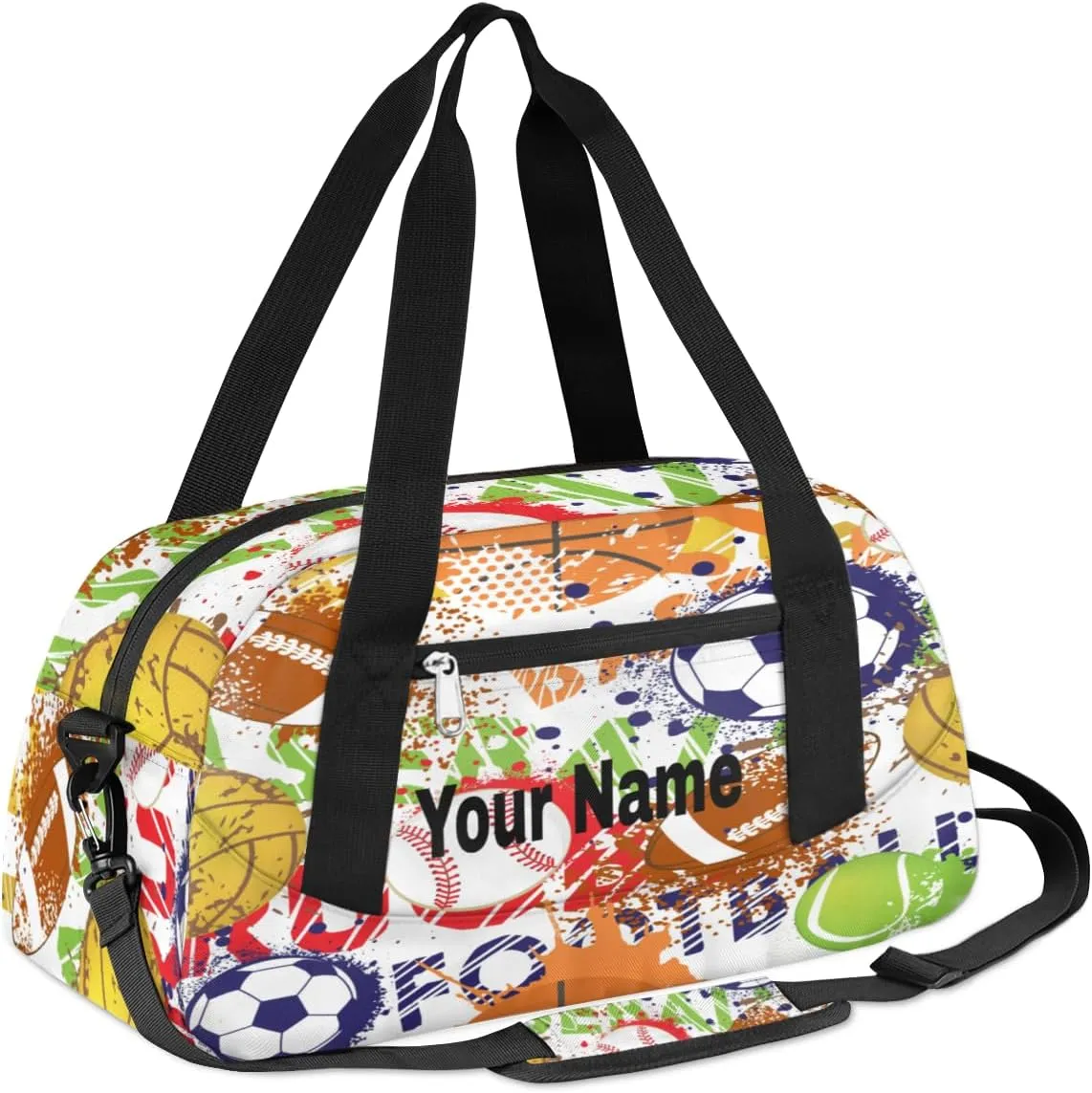 Personalized Kids Sport Duffel Bag Custom Name Weekender Overnight Bags for Boys Girls Teens Ball Sport Graffiti Gym Bag Carry On Workout Travel Bag