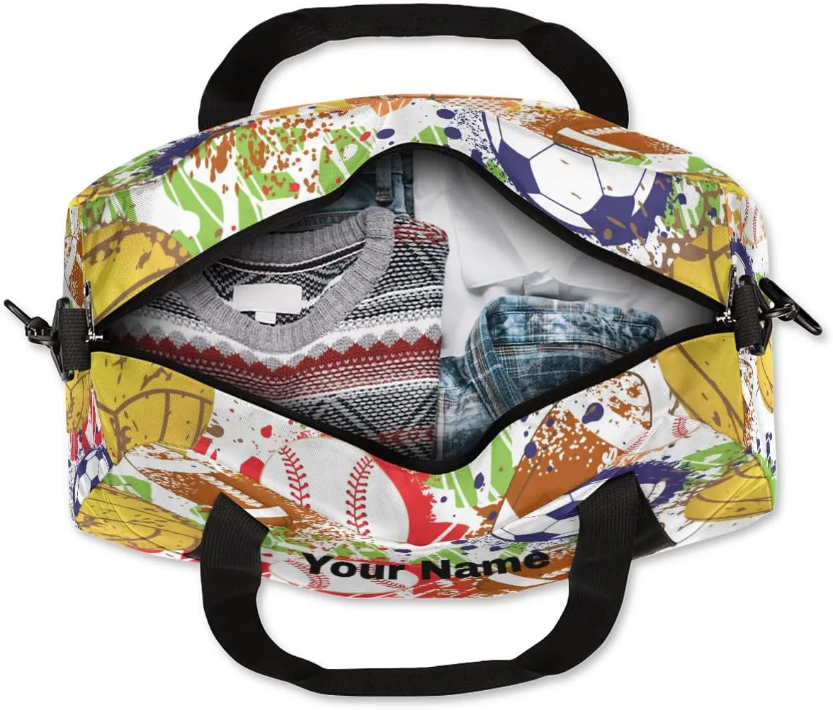 Personalized Kids Sport Duffel Bag Custom Name Weekender Overnight Bags for Boys Girls Teens Ball Sport Graffiti Gym Bag Carry On Workout Travel Bag