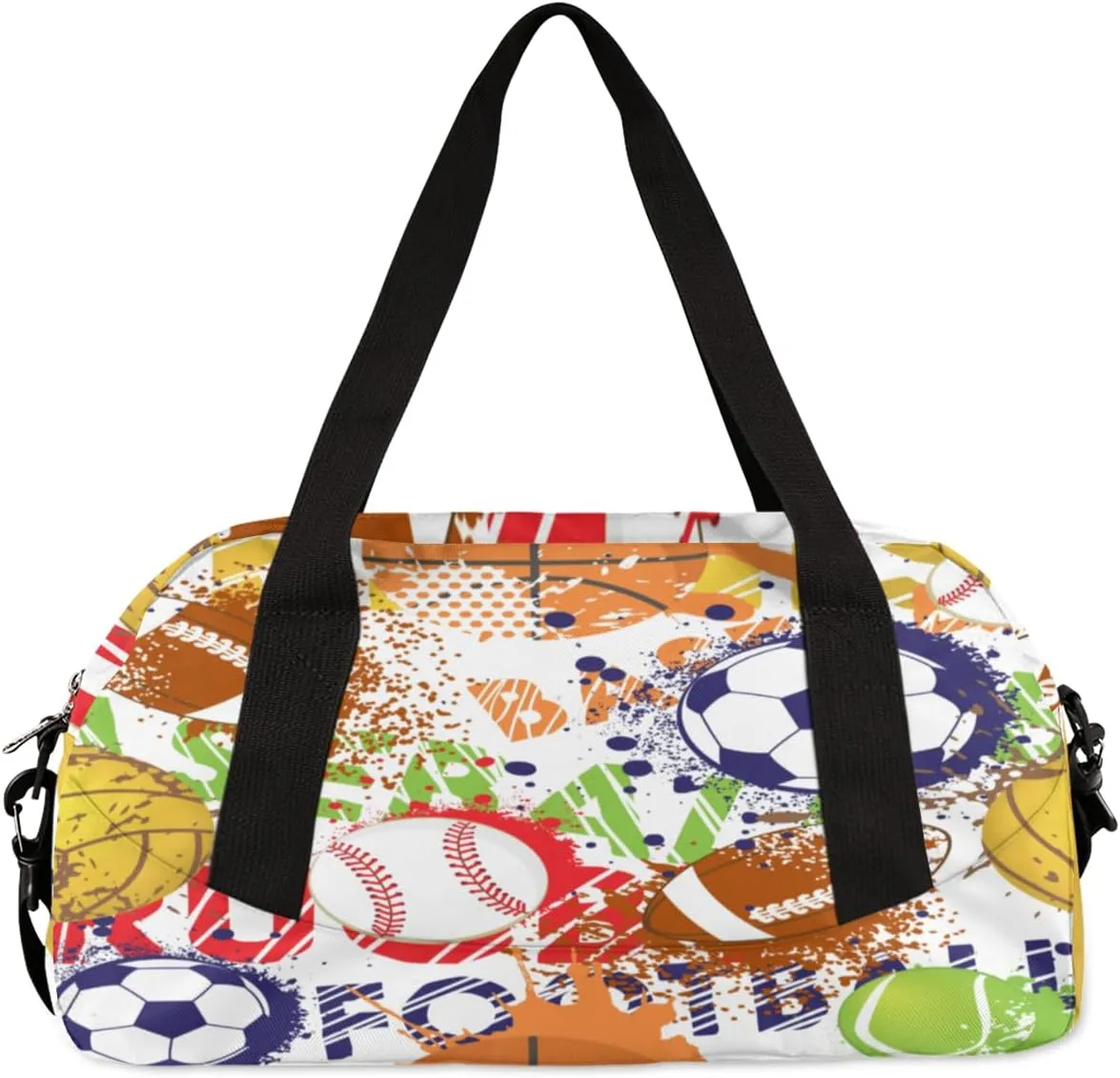 Personalized Kids Sport Duffel Bag Custom Name Weekender Overnight Bags for Boys Girls Teens Ball Sport Graffiti Gym Bag Carry On Workout Travel Bag