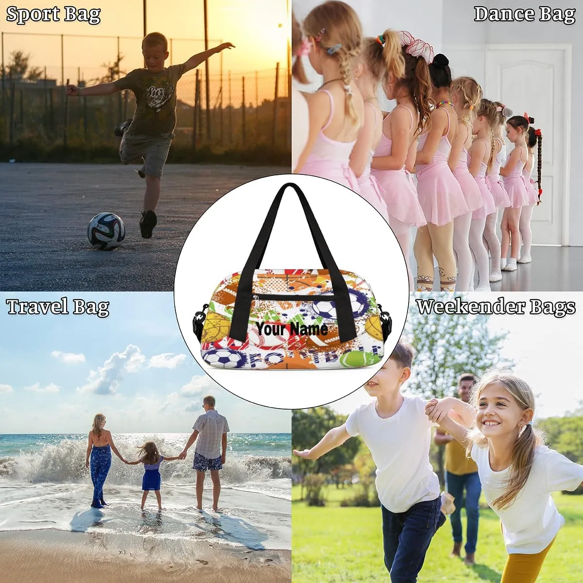 Personalized Kids Sport Duffel Bag Custom Name Weekender Overnight Bags for Boys Girls Teens Ball Sport Graffiti Gym Bag Carry On Workout Travel Bag