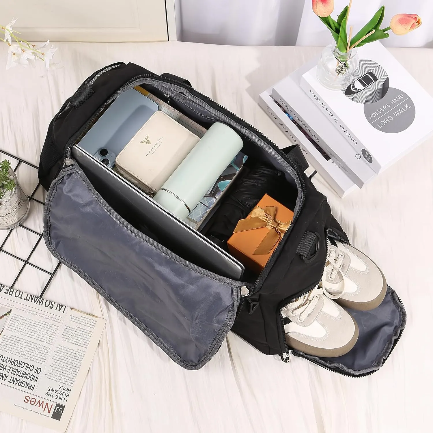 Personalized Name Travel Duffel Bag - Oxford Cloth Gym Bag with Shoes and Wet Pockets, Sports Duffel Bags Weekender Overnight Bag for Women Men Christmas Gifts