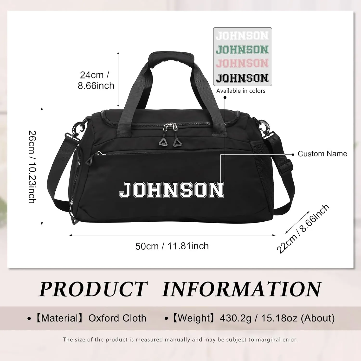 Personalized Name Travel Duffel Bag - Oxford Cloth Gym Bag with Shoes and Wet Pockets, Sports Duffel Bags Weekender Overnight Bag for Women Men Christmas Gifts