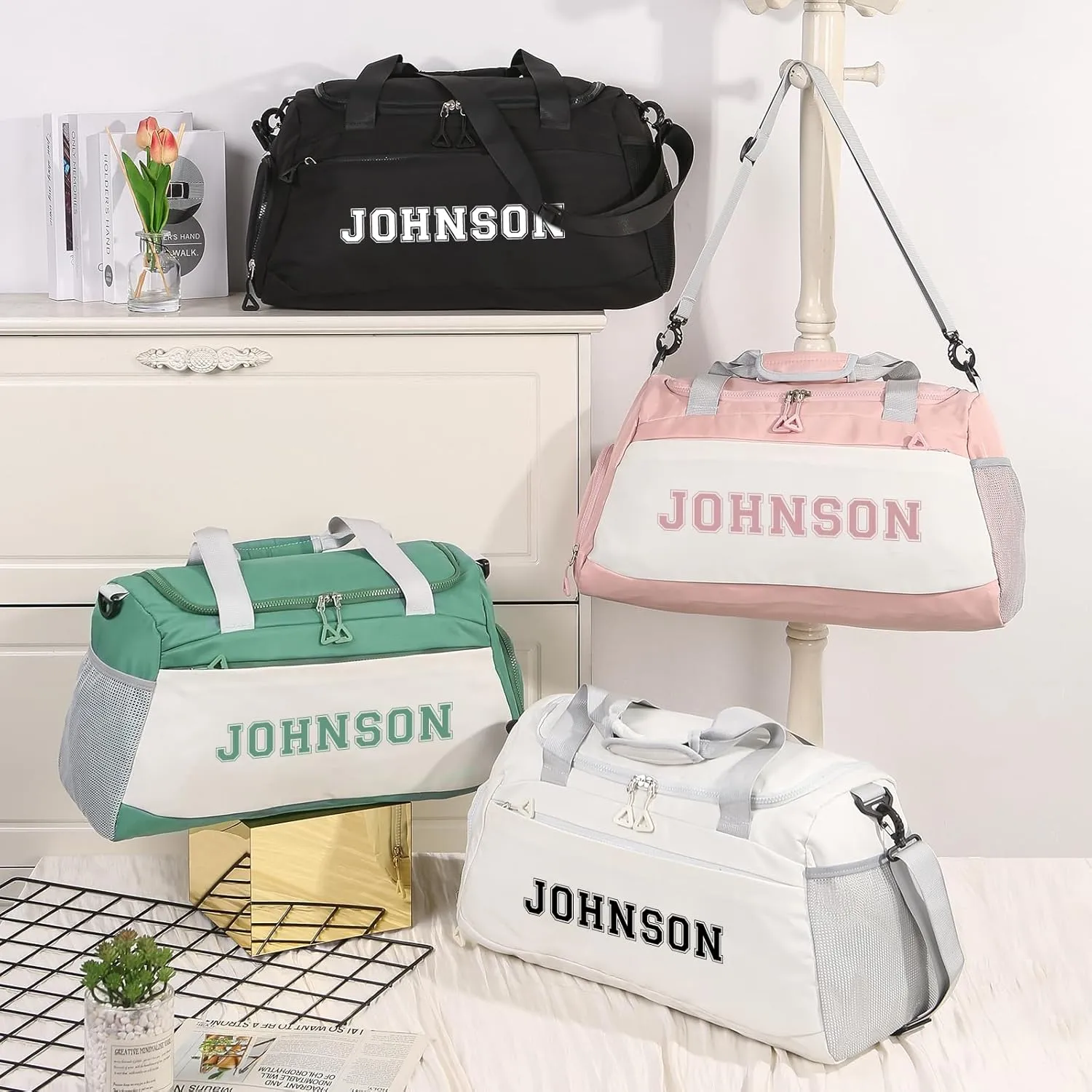 Personalized Name Travel Duffel Bag - Oxford Cloth Gym Bag with Shoes and Wet Pockets, Sports Duffel Bags Weekender Overnight Bag for Women Men Christmas Gifts