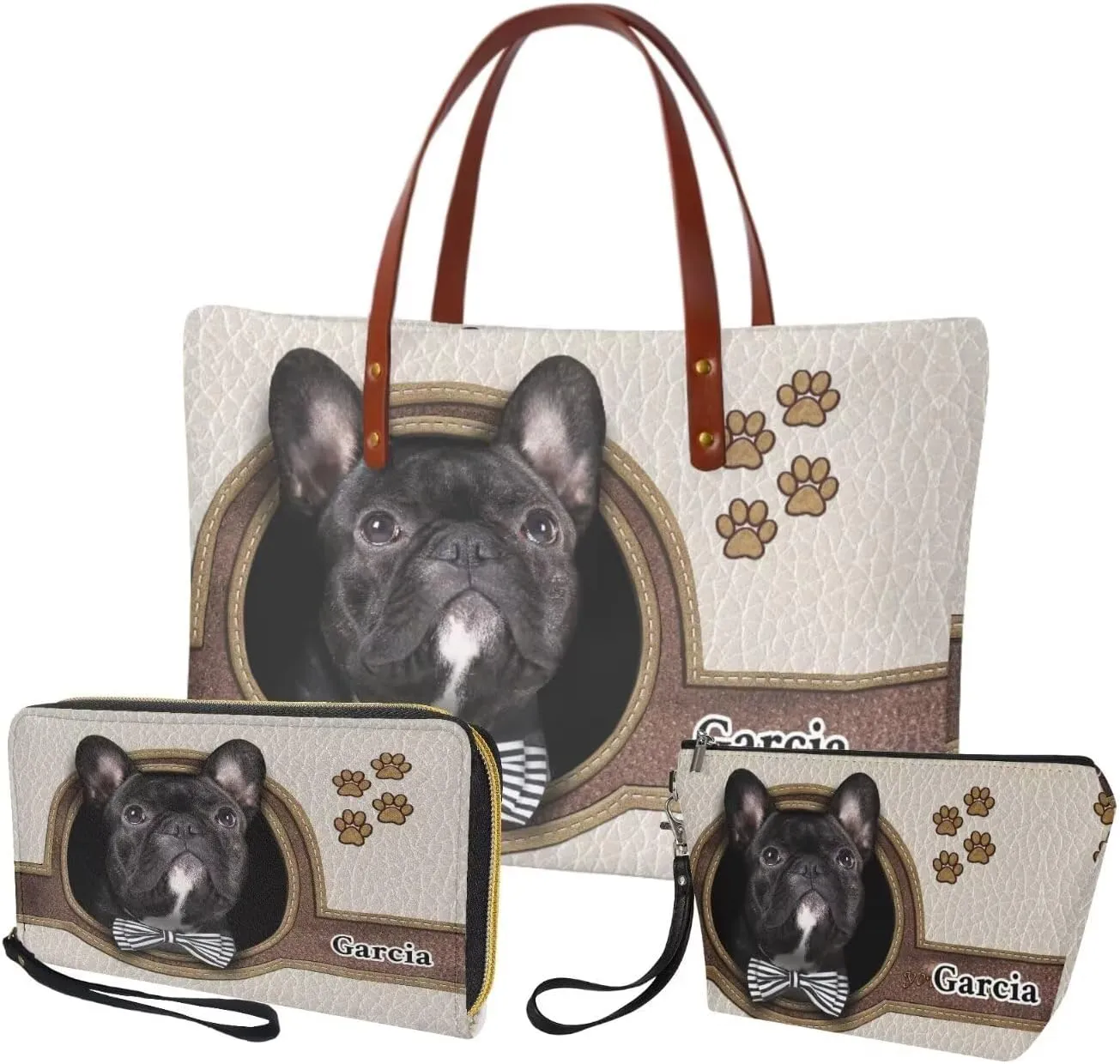Personalized Purse 3 Pcs Custom Purse and Wallet Set with Makeup Bag Customized Tote Bag with Name for Women