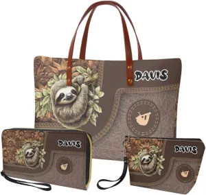 Personalized Purse 3 Pcs Custom Purse and Wallet Set with Makeup Bag Customized Tote Bag with Name for Women