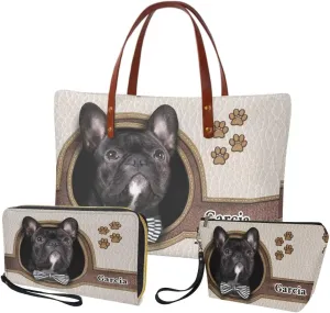 Personalized Purse 3 Pcs Custom Purse and Wallet Set with Makeup Bag Customized Tote Bag with Name for Women