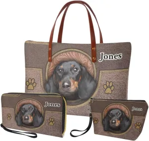 Personalized Purse 3 Pcs Custom Purse and Wallet Set with Makeup Bag Customized Tote Bag with Name for Women