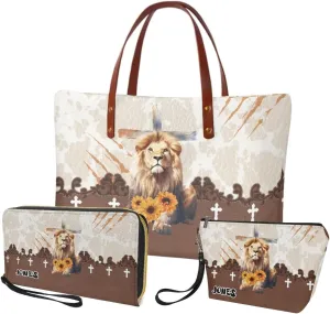 Personalized Purse 3 Pcs Custom Purse and Wallet Set with Makeup Bag Customized Tote Bag with Name for Women